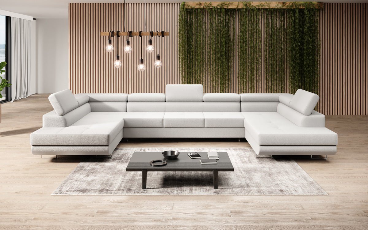 Canapé designer Taormina avec fonction couchage et rabattable en bouclé