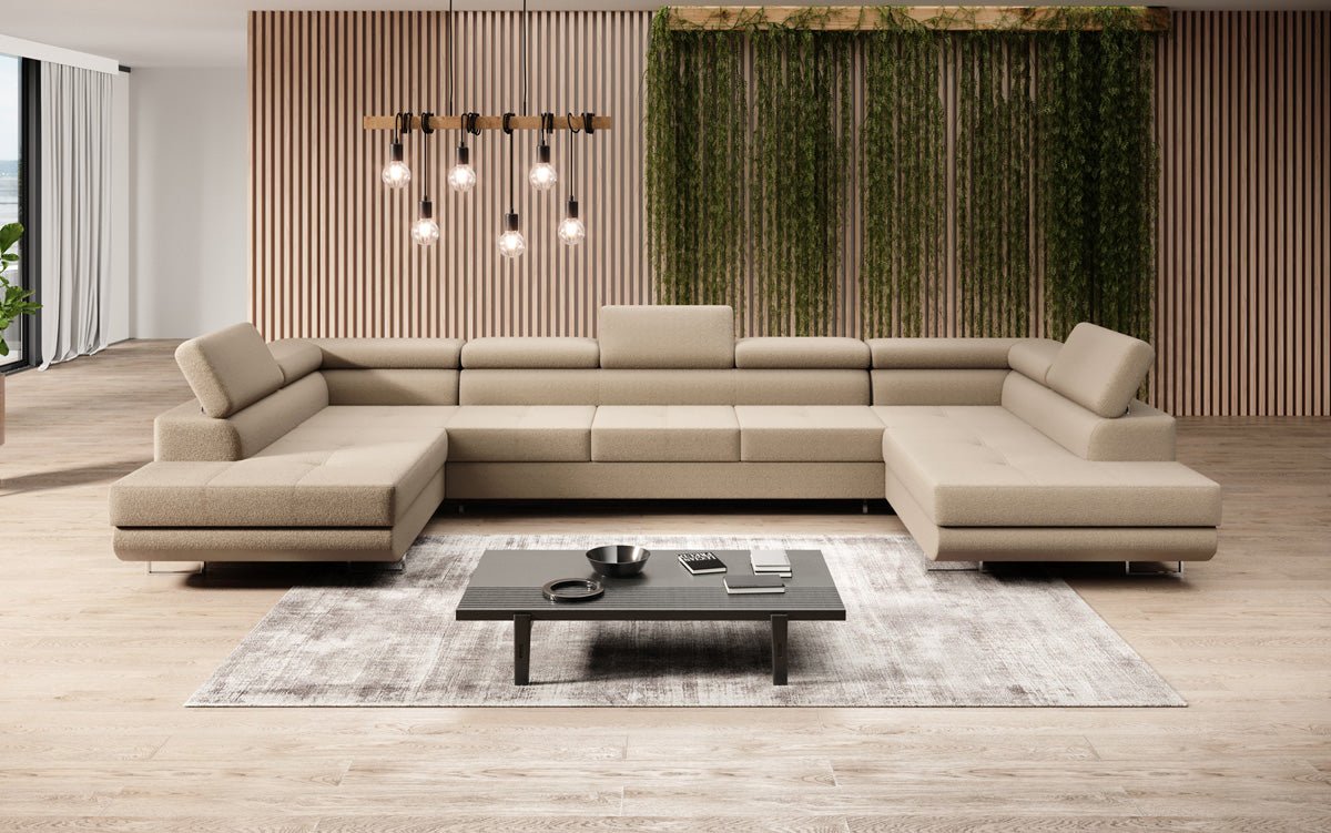 Canapé designer Taormina avec fonction couchage et rabattable en bouclé