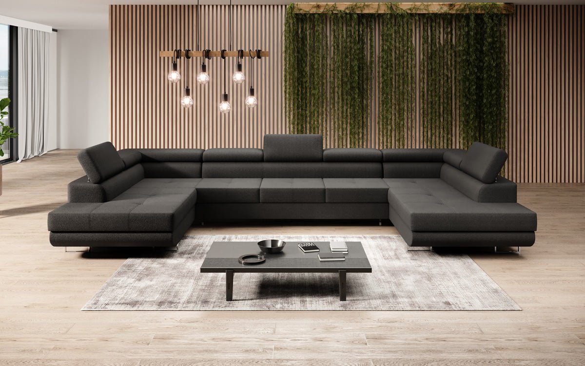 Canapé designer Taormina avec fonction couchage et rabattable en bouclé
