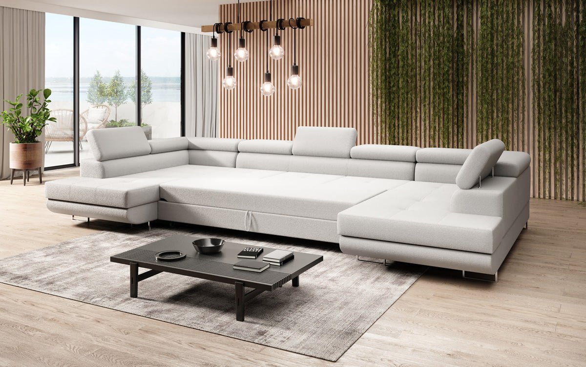 Canapé designer Taormina avec fonction couchage et rabattable en bouclé
