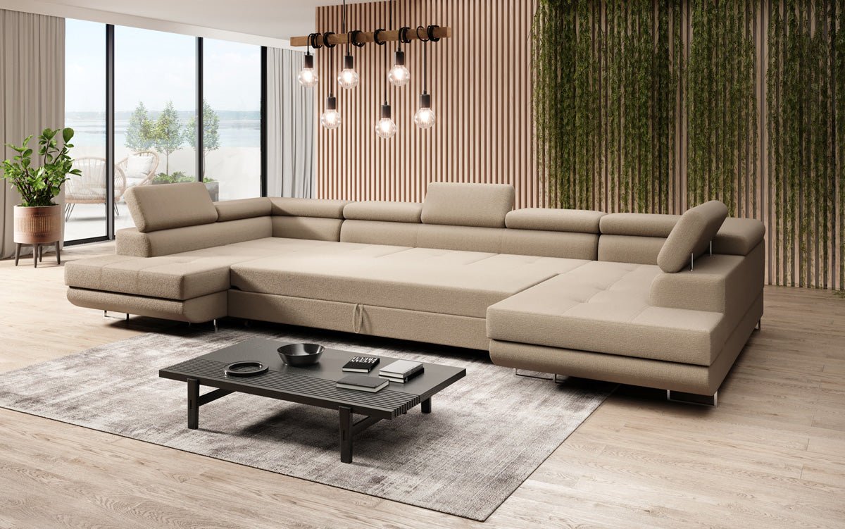 Canapé designer Taormina avec fonction couchage et rabattable en bouclé
