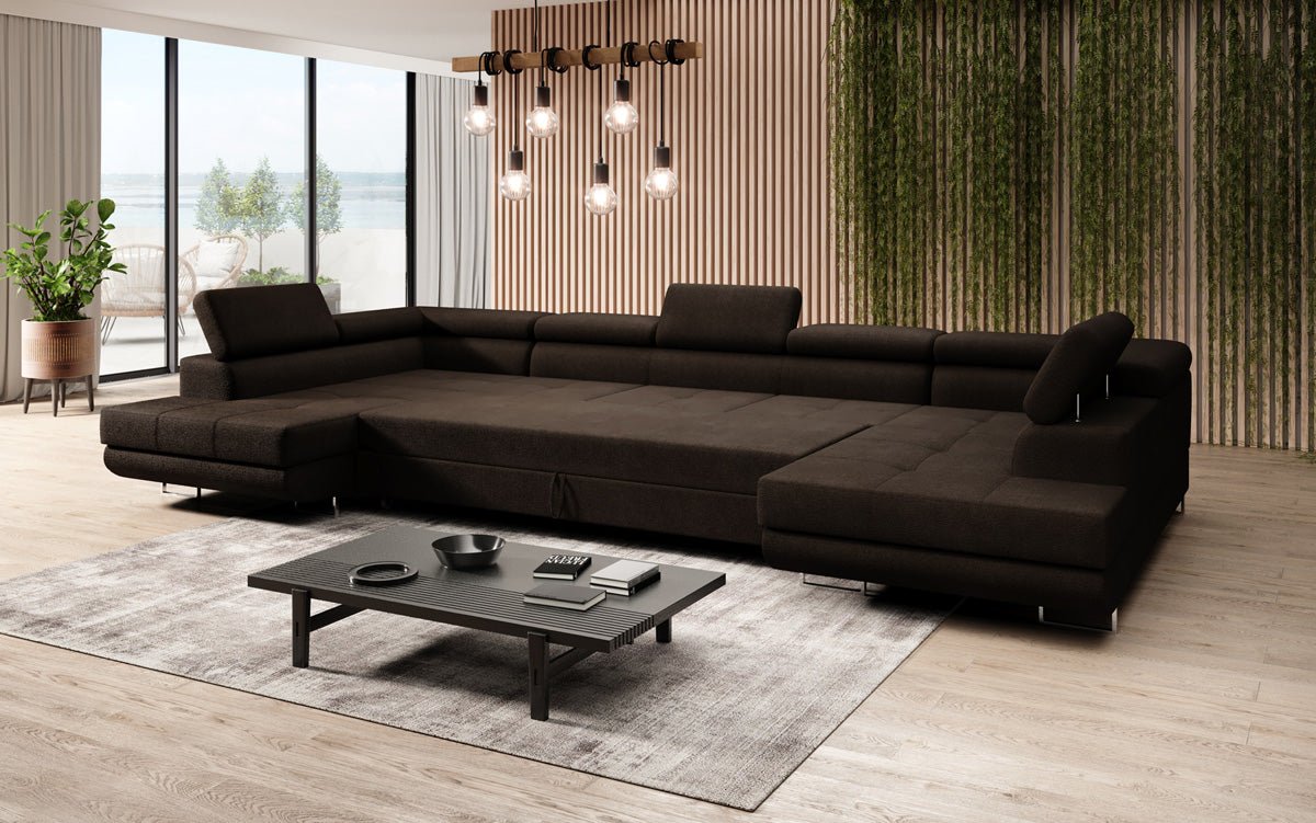 Canapé designer Taormina avec fonction couchage et rabattable en bouclé