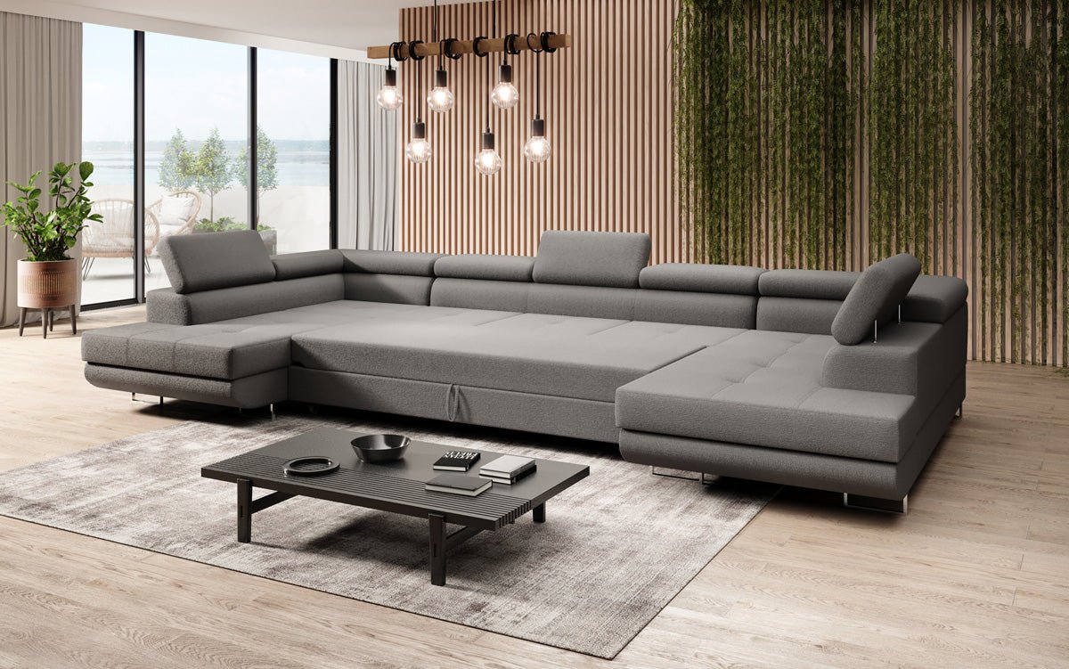Canapé designer Taormina avec fonction couchage et rabattable en bouclé