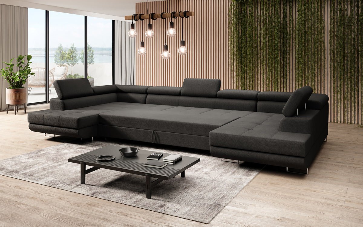 Canapé designer Taormina avec fonction couchage et rabattable en bouclé