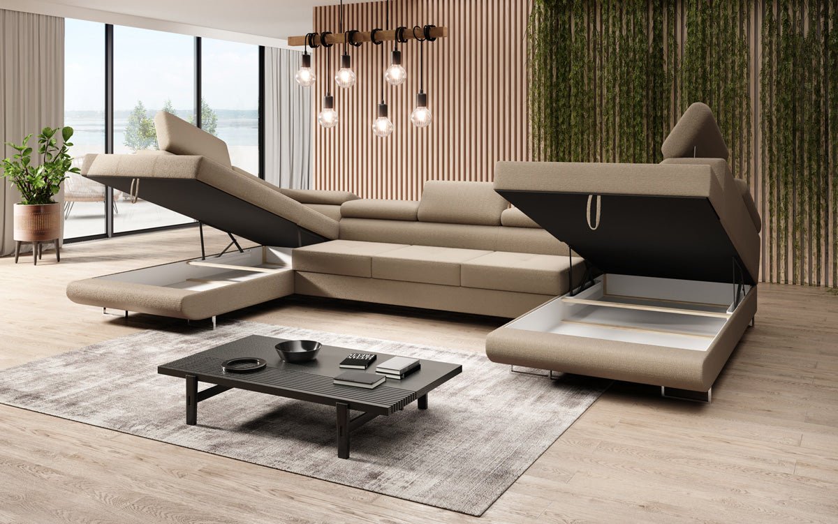 Canapé designer Taormina avec fonction couchage et rabattable en bouclé