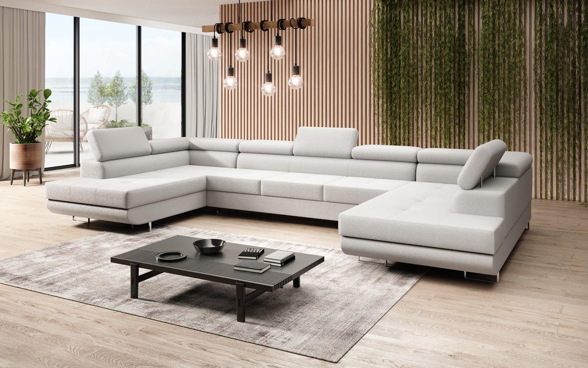 Canapé designer Taormina avec fonction couchage et rabattable en bouclé