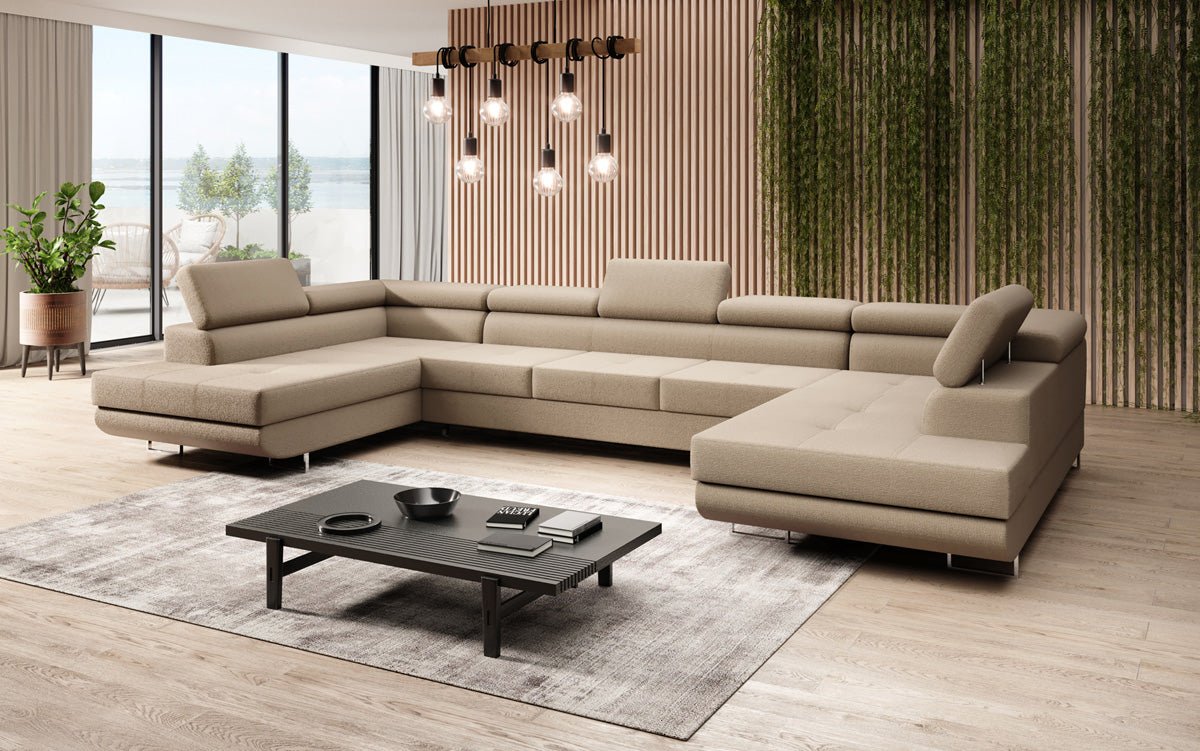 Canapé designer Taormina avec fonction couchage et rabattable en bouclé