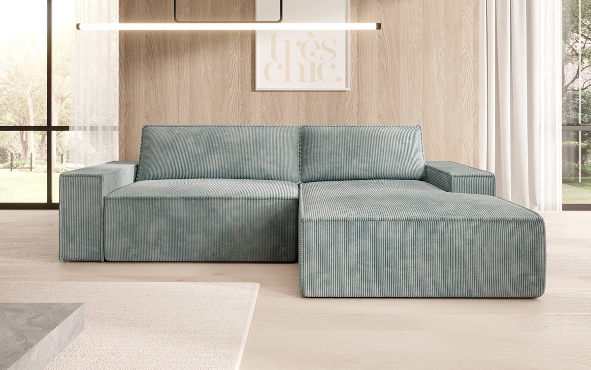 Canapé designer Corino en corduroy avec fonction couchage et rabattable