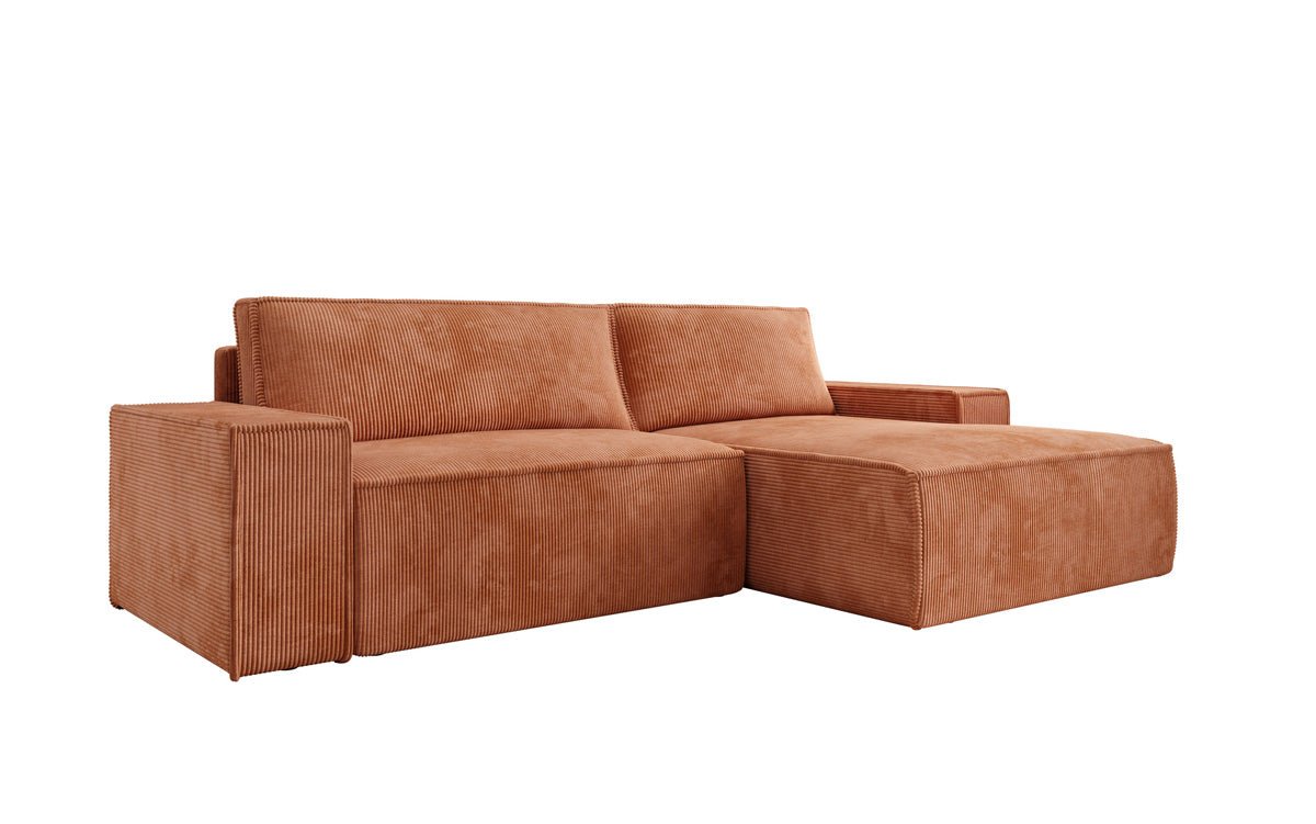 Canapé designer Corino en corduroy avec fonction couchage et rabattable