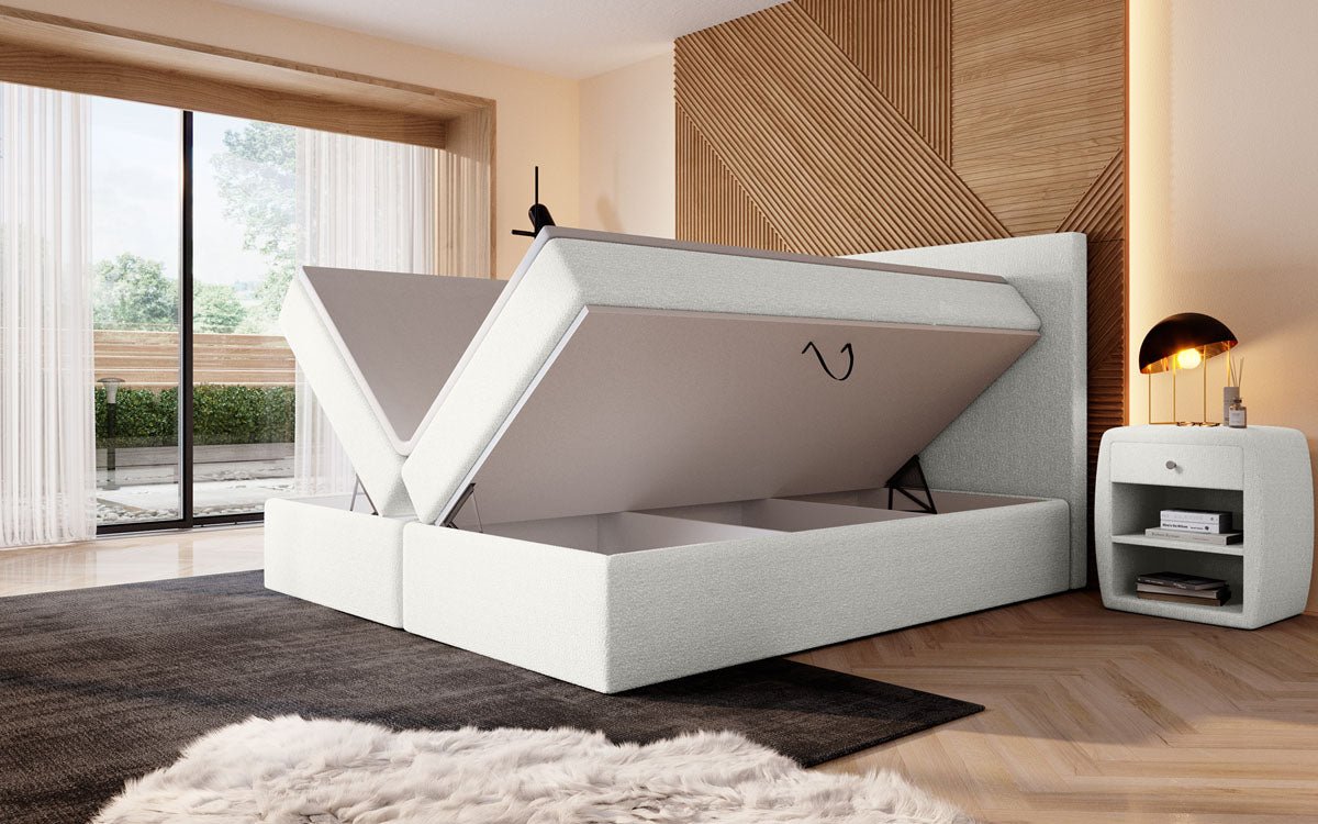 Lit à sommier tapissier Sejour Bouclé avec LED et espace de rangement