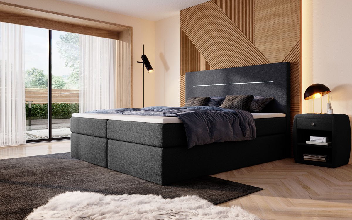 Lit à sommier tapissier Sejour Bouclé avec LED et espace de rangement