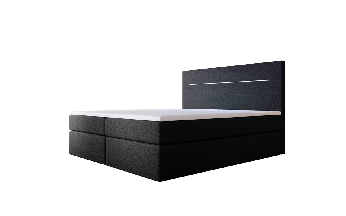 Lit à sommier tapissier Sejour Bouclé avec LED et espace de rangement