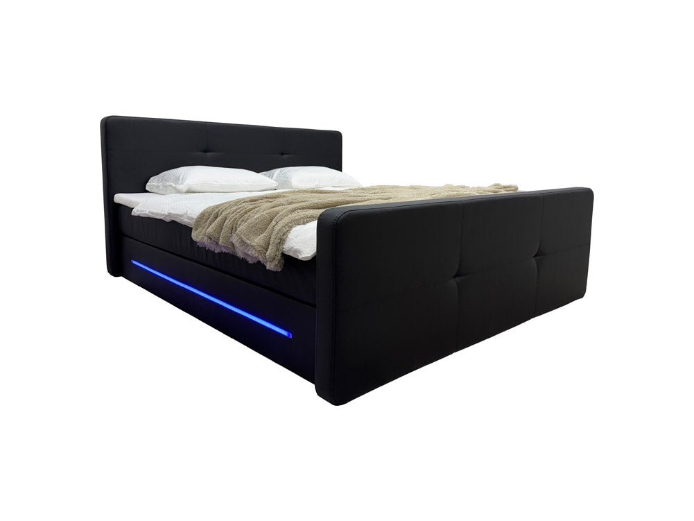 OUTLET - Boxspringbed Oakland met LED kunstleer / 180x200 / Zwart / H3