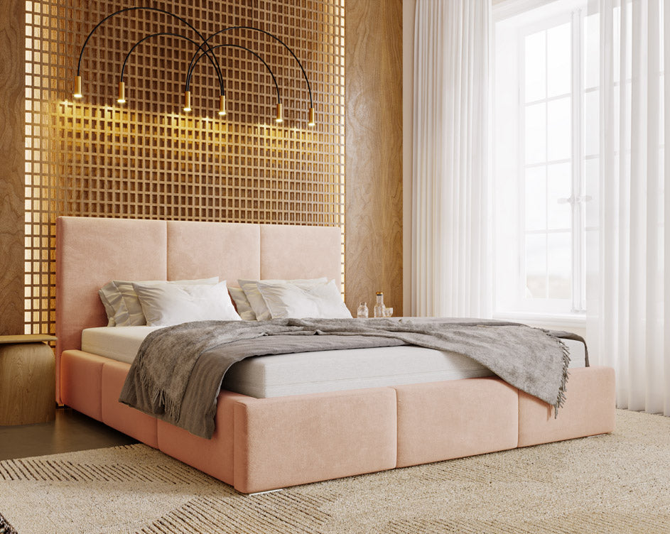 Designer gestoffeerd bed Majestic in fluweel met opbergruimte