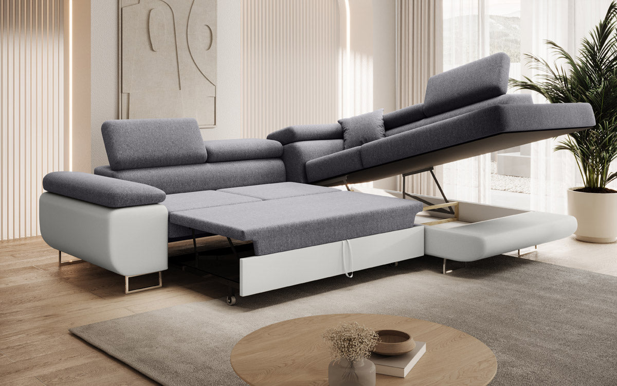 Designer Sofa Aston mit Schlaf- und Klappfunktion - Stoff/Kunstleder