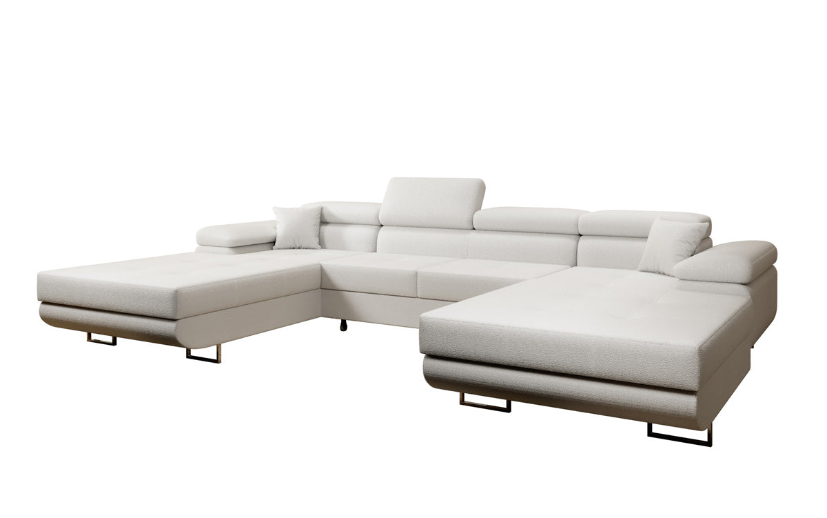 Canapé designer Calvera U avec fonction couchage et rabattable en bouclé