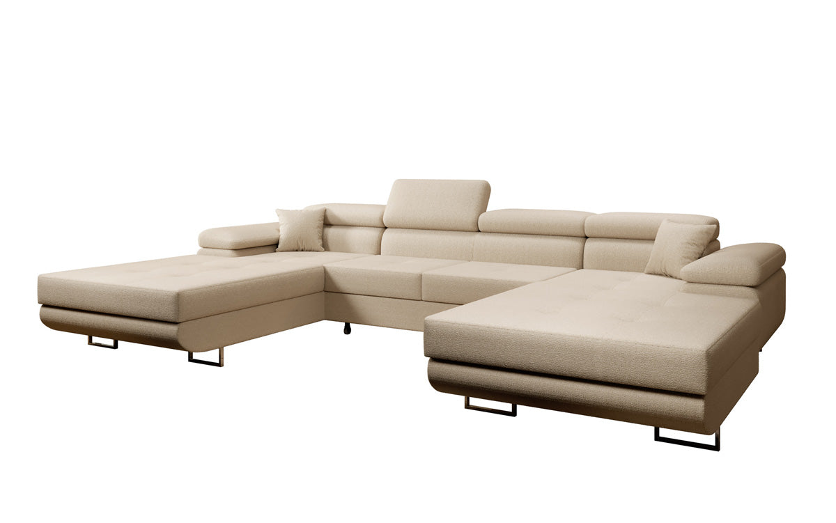 Canapé designer Calvera U avec fonction couchage et rabattable en bouclé