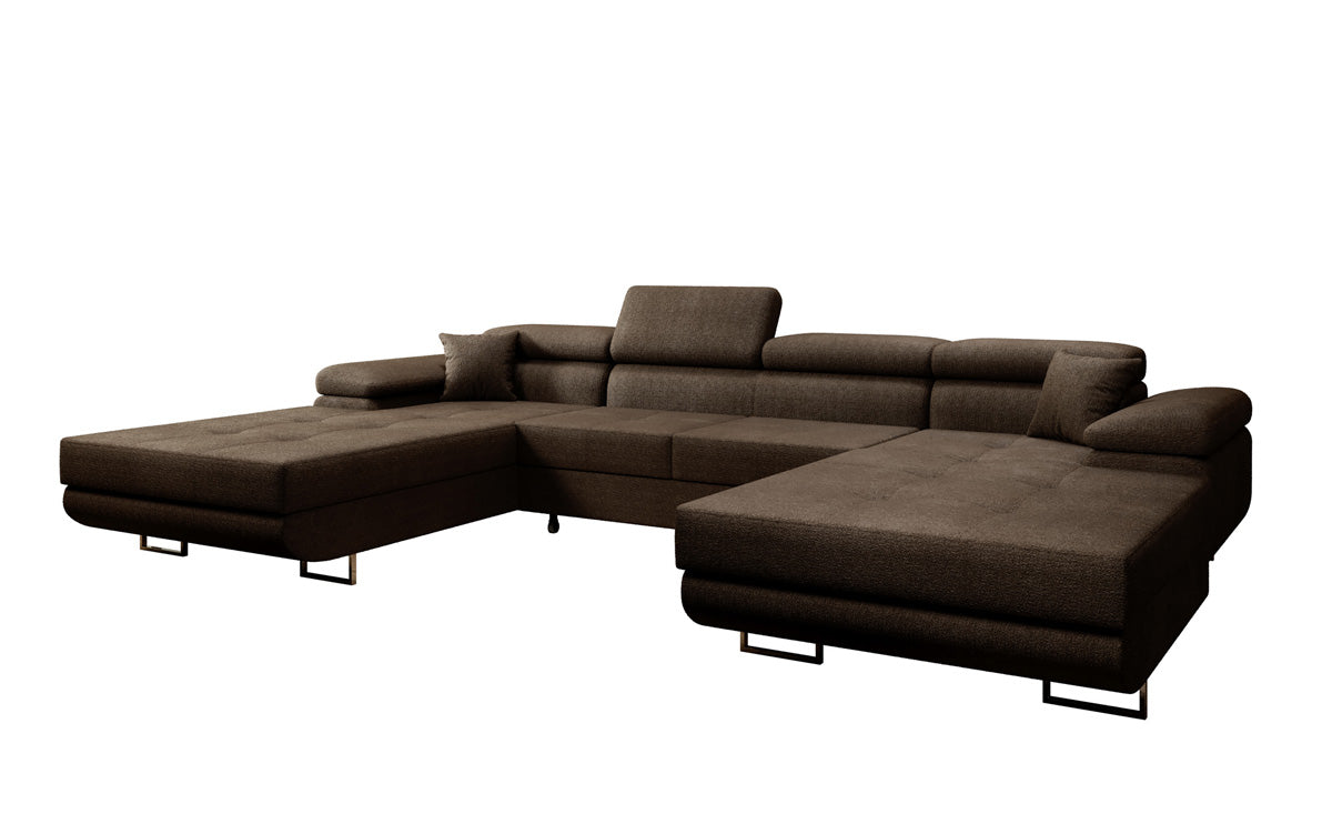 Canapé designer Calvera U avec fonction couchage et rabattable en bouclé