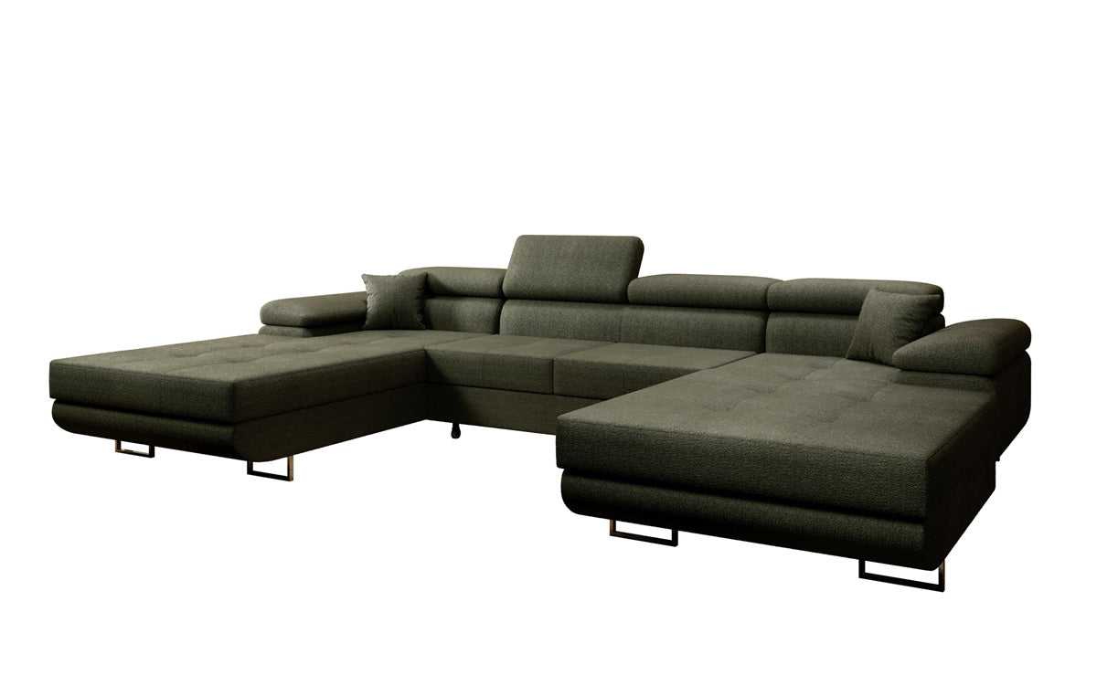 Canapé designer Calvera U avec fonction couchage et rabattable en bouclé