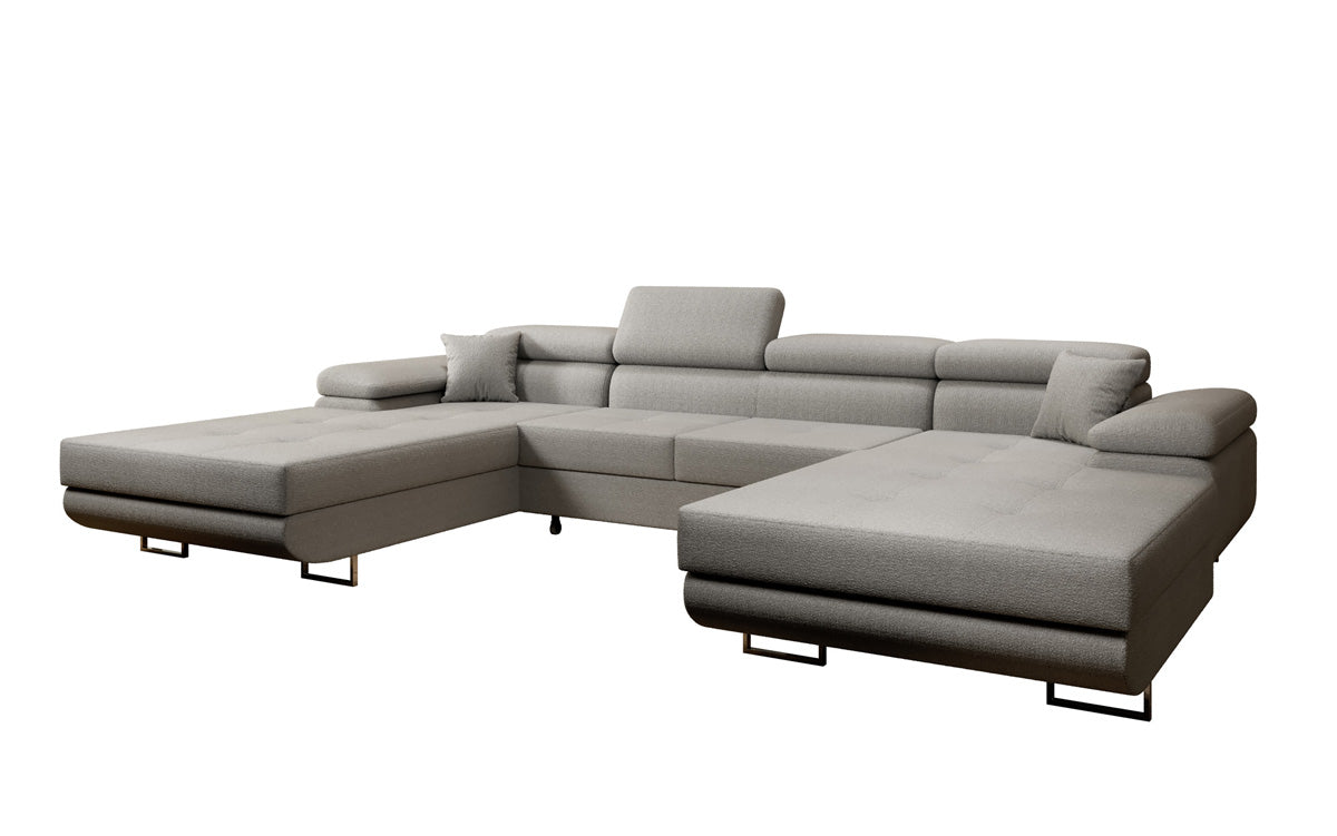 Canapé designer Calvera U avec fonction couchage et rabattable en bouclé