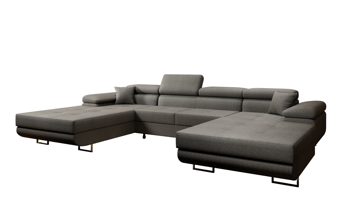 Canapé designer Calvera U avec fonction couchage et rabattable en bouclé
