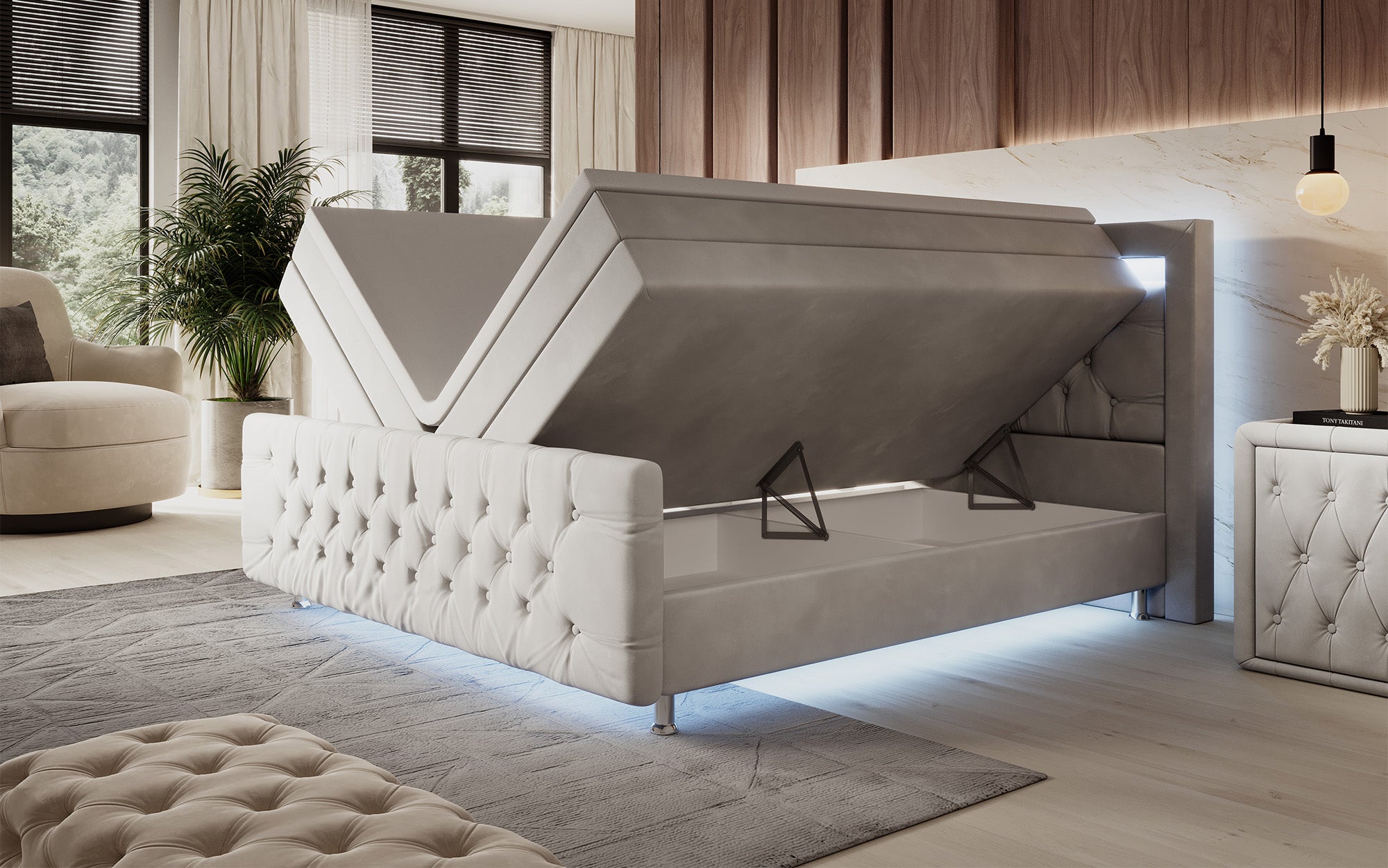 Boxspringbett Lorena mit LED u. Stauraum