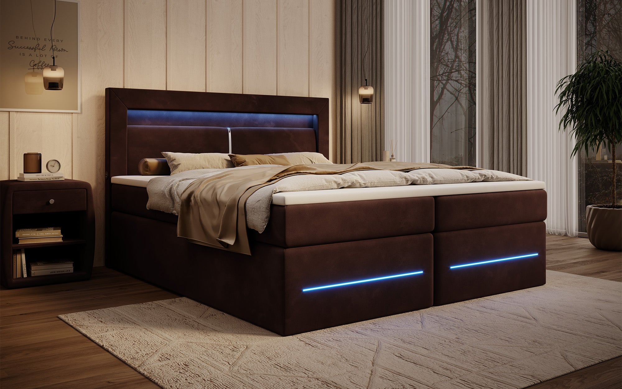 Minera boxspringbed met LED, USB en opbergruimte