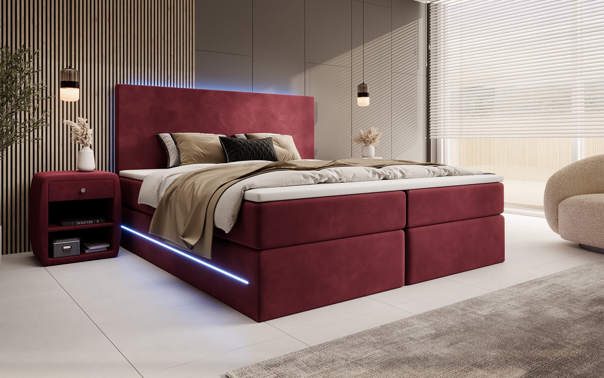 Voyage boxspringbed met LED en. Opslagruimte