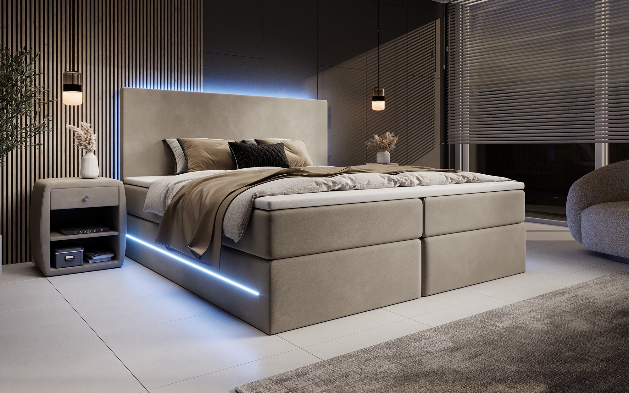 Boxspringbett Voyage mit LED u. Stauraum