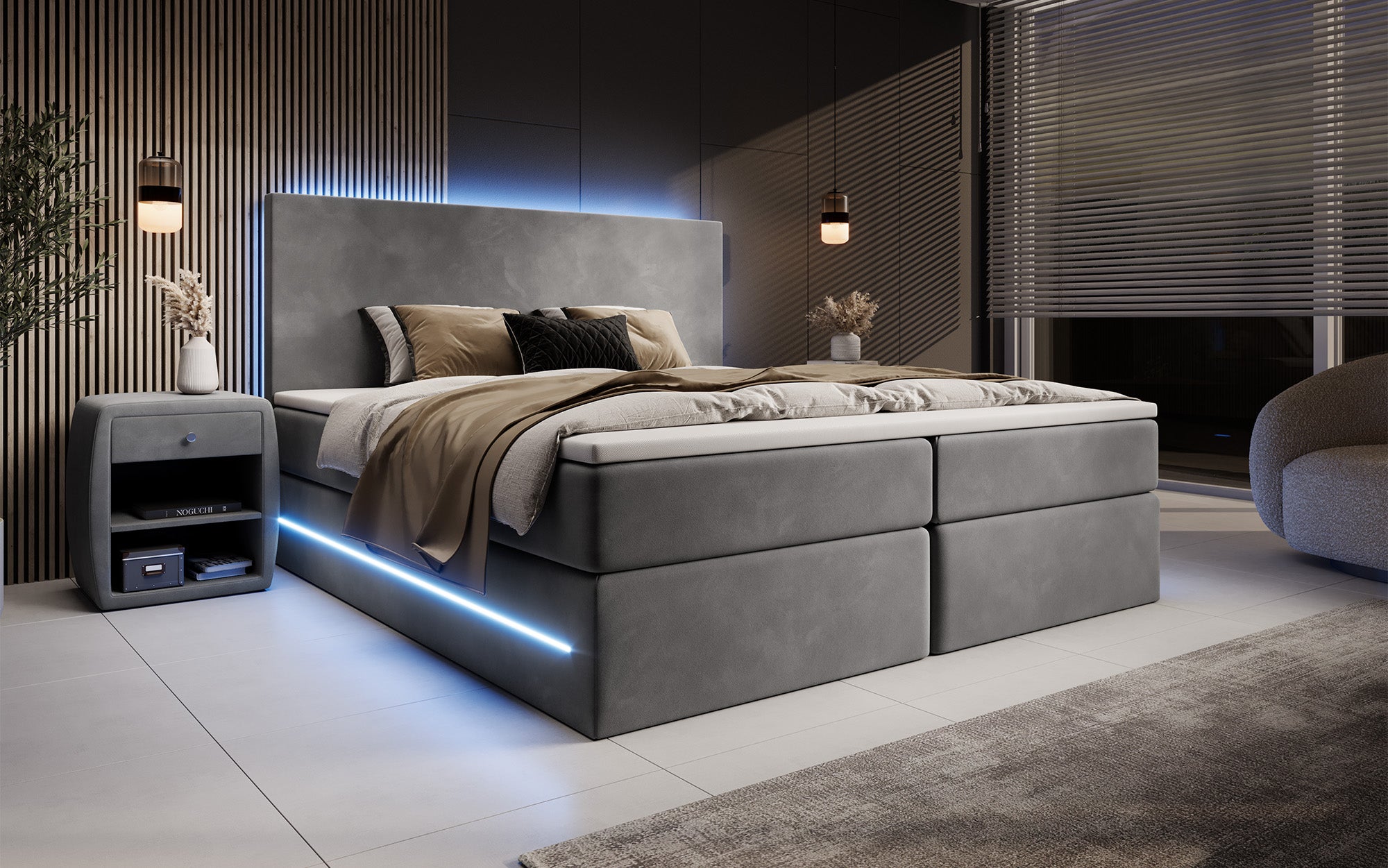 Voyage boxspringbed met LED en. Opslagruimte