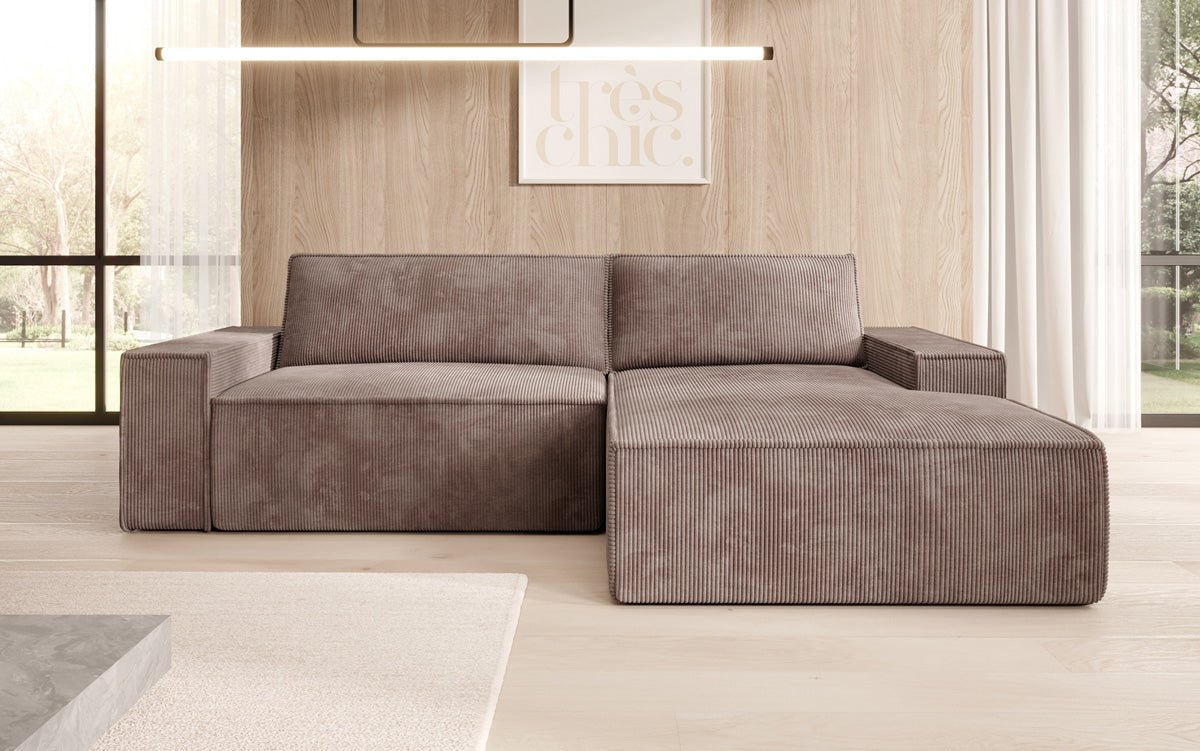 Canapé designer Corino en corduroy avec fonction couchage et rabattable