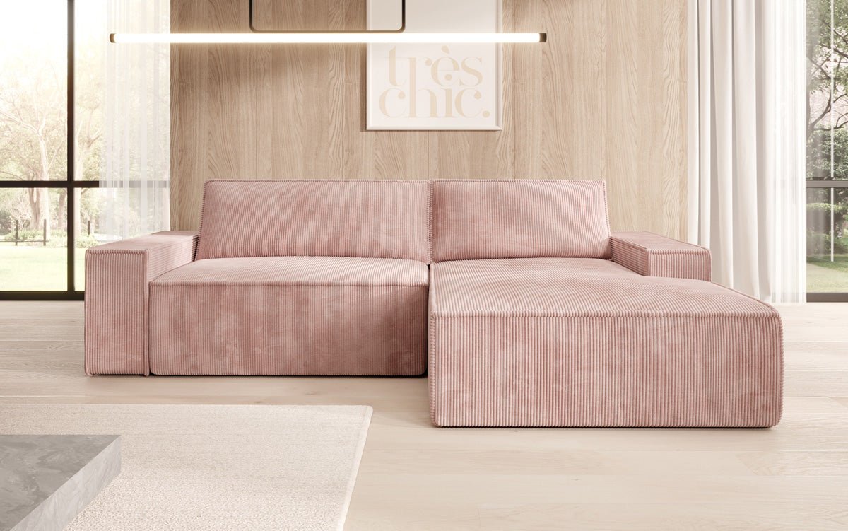 Canapé designer Corino en corduroy avec fonction couchage et rabattable