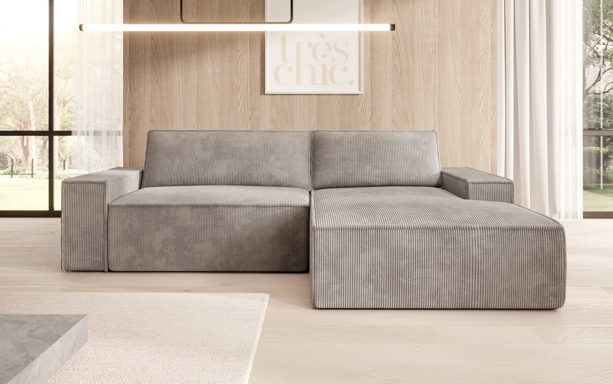 Canapé designer Corino en corduroy avec fonction couchage et rabattable