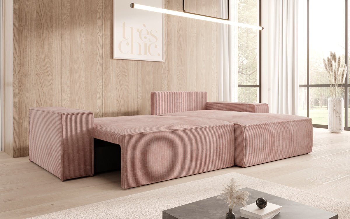 Canapé designer Corino en corduroy avec fonction couchage et rabattable