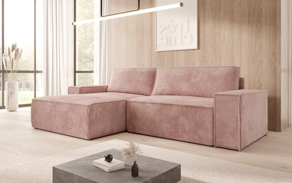 Canapé designer Corino en corduroy avec fonction couchage et rabattable