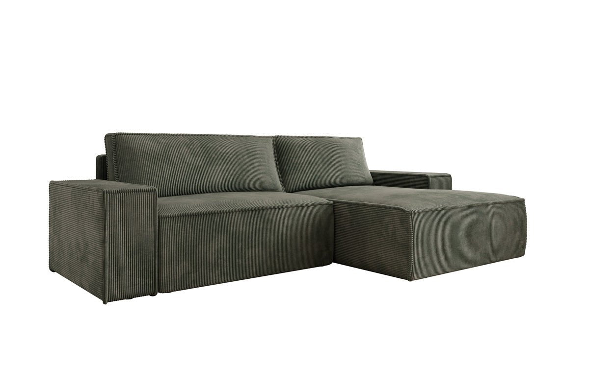 Canapé designer Corino en corduroy avec fonction couchage et rabattable