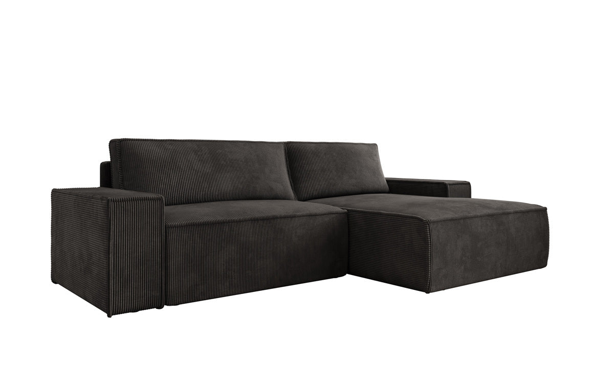 Canapé designer Corino en corduroy avec fonction couchage et rabattable