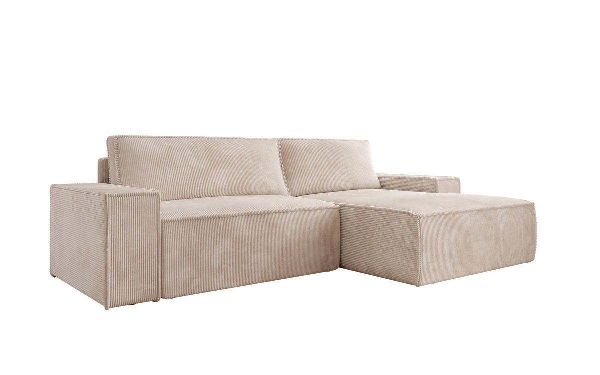 Canapé designer Corino en corduroy avec fonction couchage et rabattable