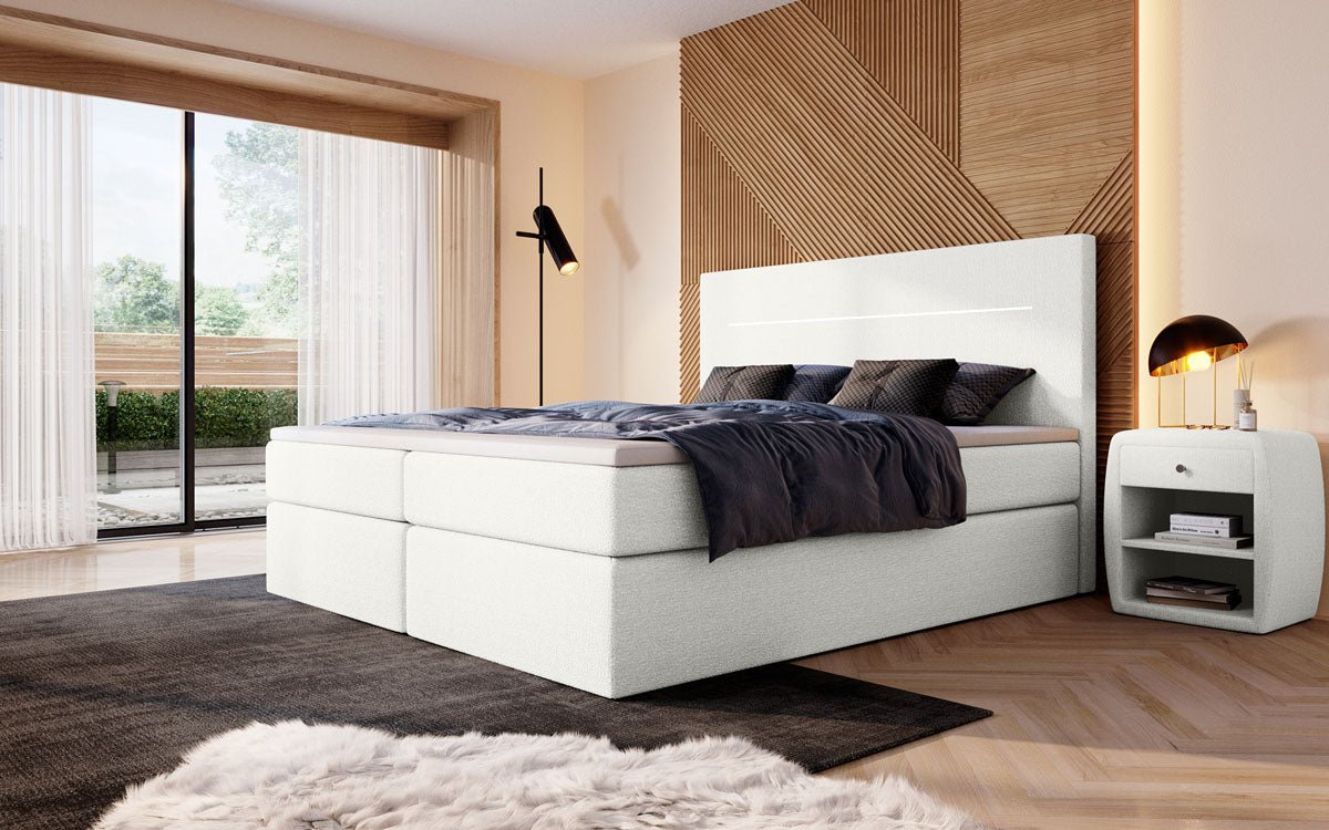 Lit à sommier tapissier Sejour Bouclé avec LED et espace de rangement