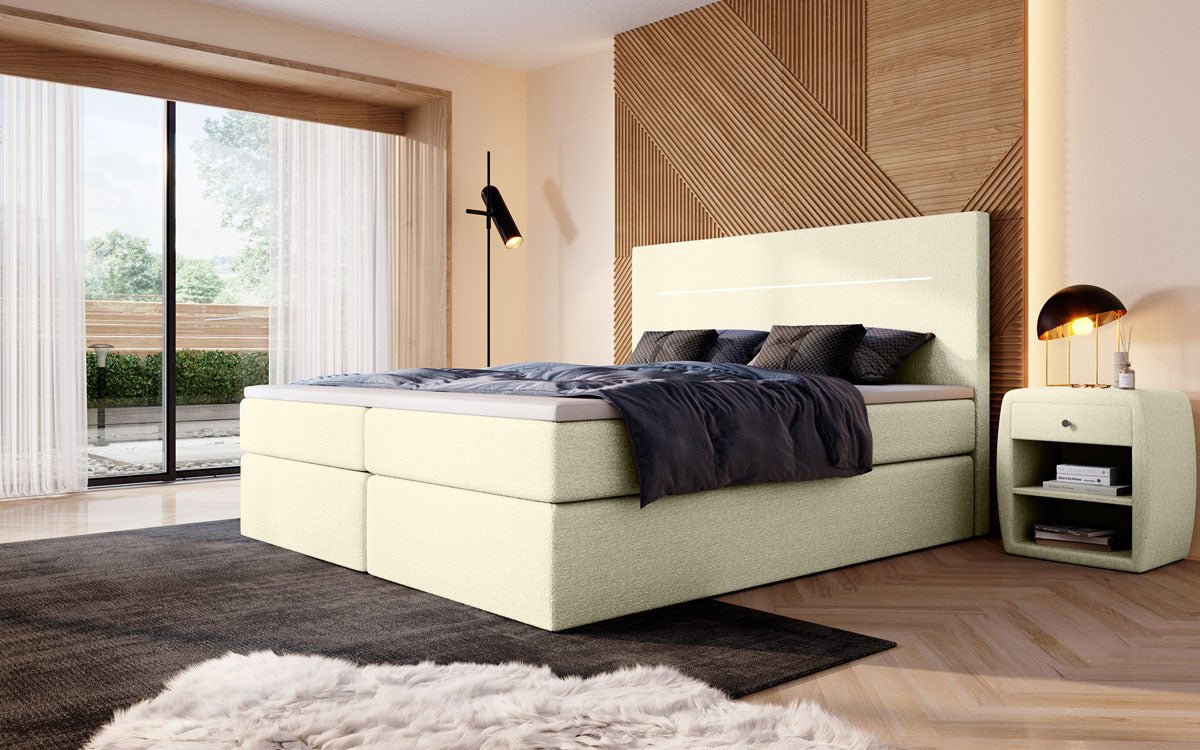 Lit à sommier tapissier Sejour Bouclé avec LED et espace de rangement
