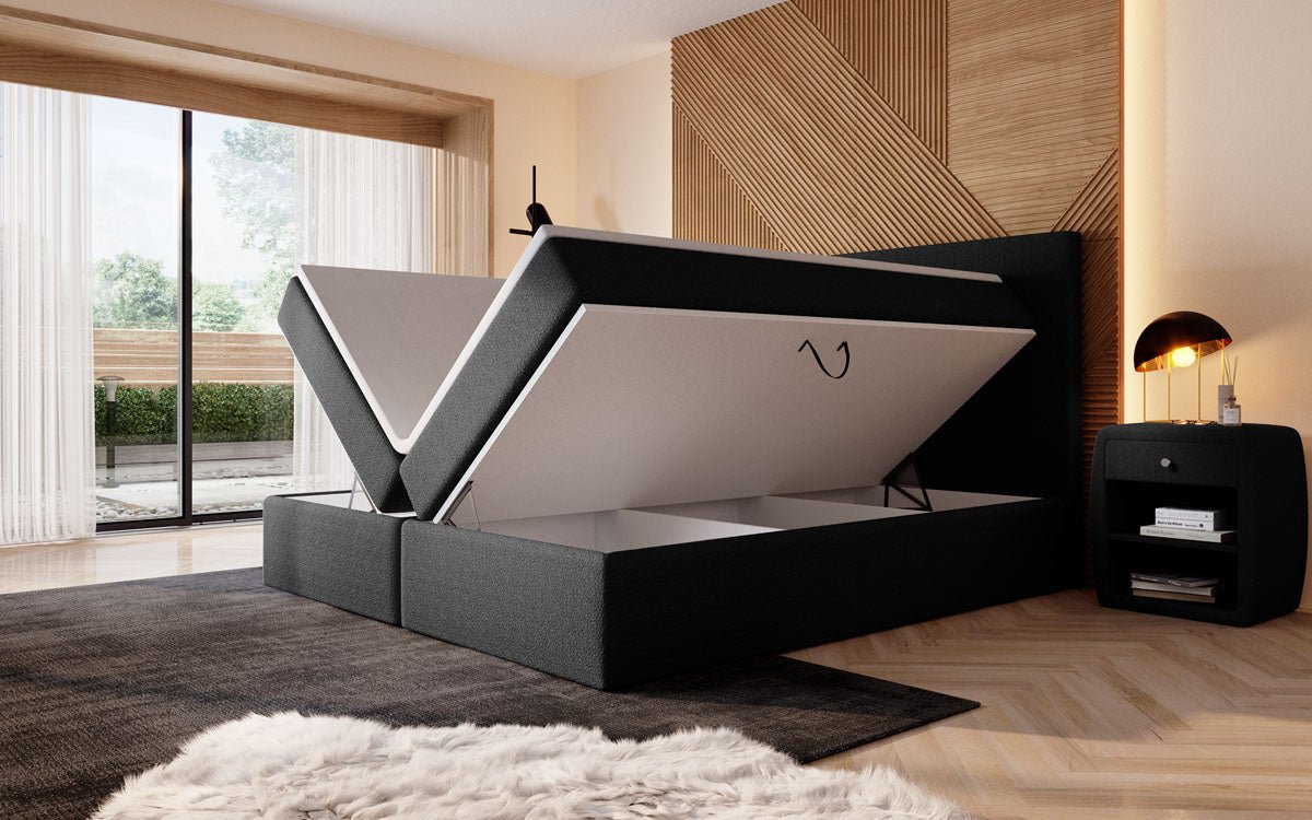 Lit à sommier tapissier Sejour Bouclé avec LED et espace de rangement