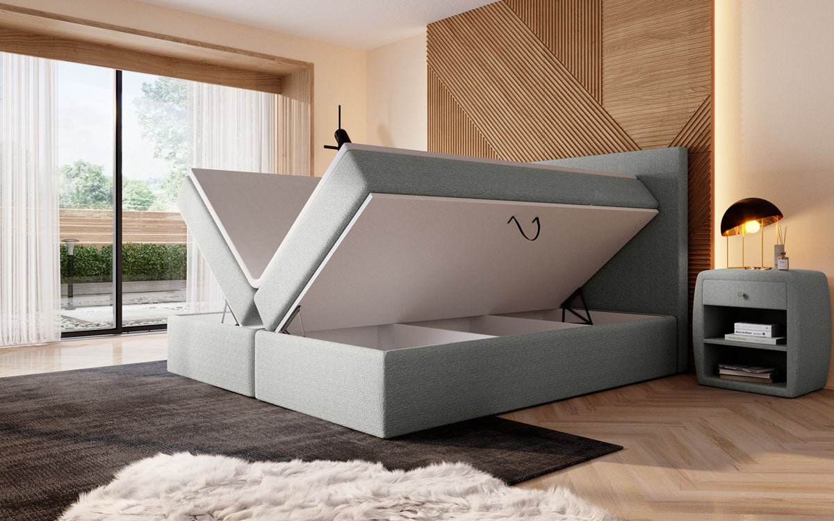 Lit à sommier tapissier Sejour Bouclé avec LED et espace de rangement
