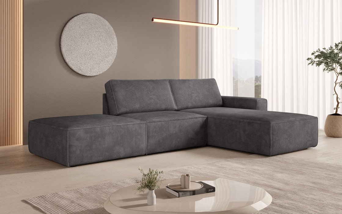 Modulaire hoekbank Yuma met bijzetpoef van cord