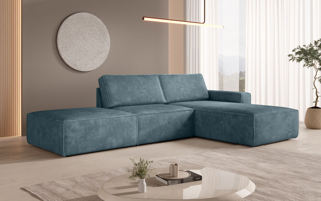 Modulaire hoekbank Yuma met bijzetpoef van cord