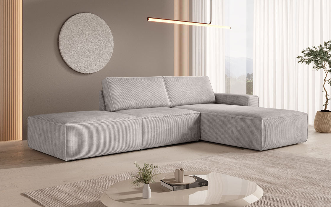 Modulaire hoekbank Yuma met bijzetpoef van cord