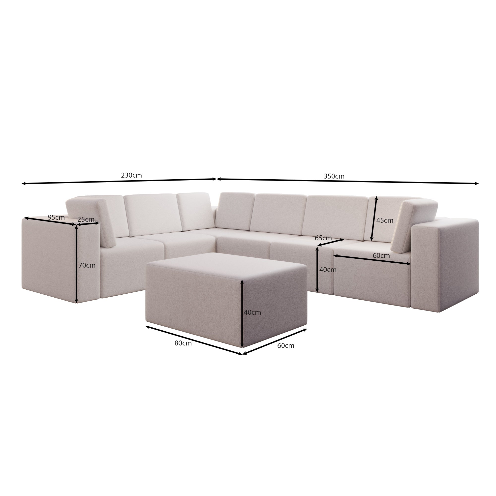 Canapé de jardin modulable Eden L Maxi avec tabouret d'appoint