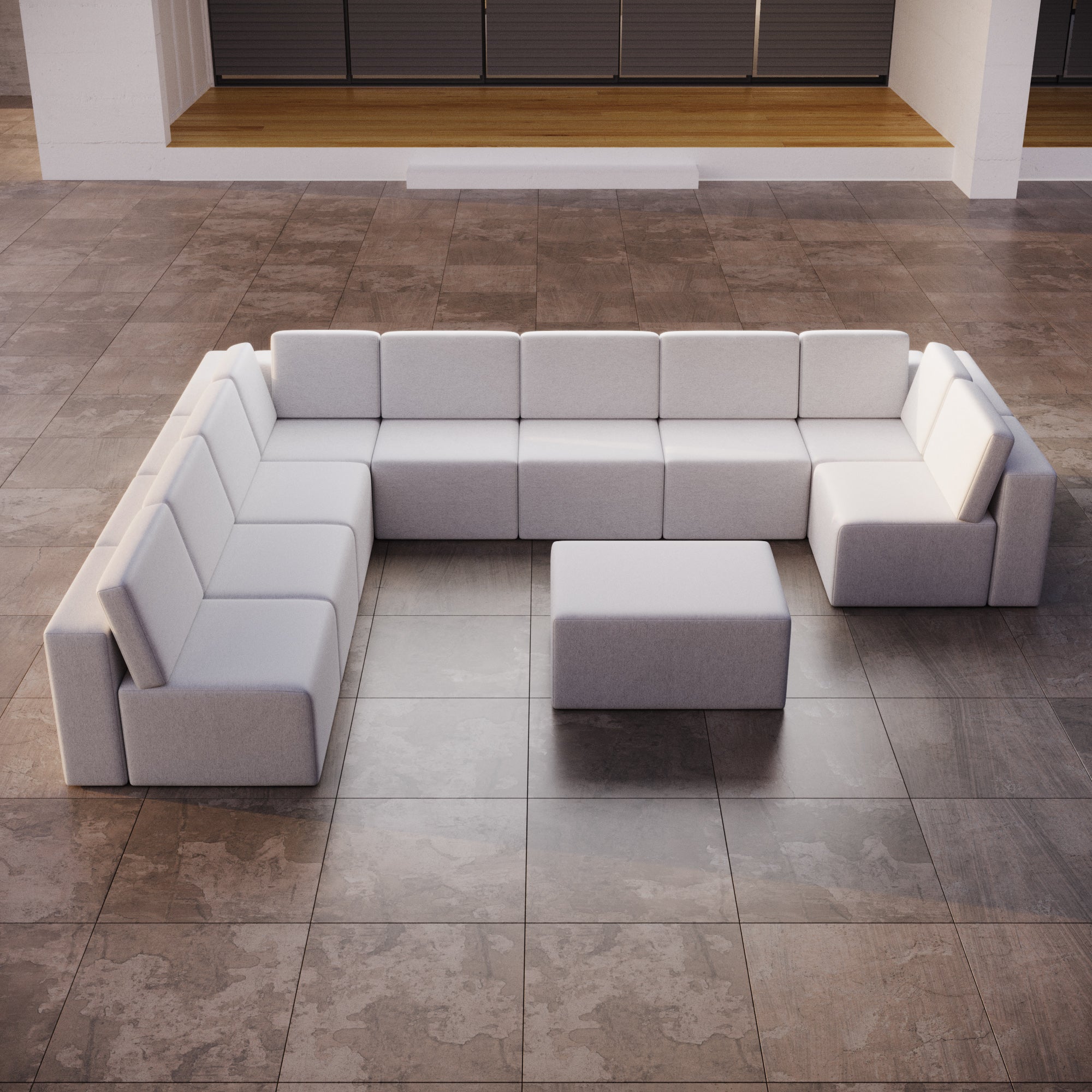 Canapé de jardin modulable Eden U ouvert avec tabouret d'appoint