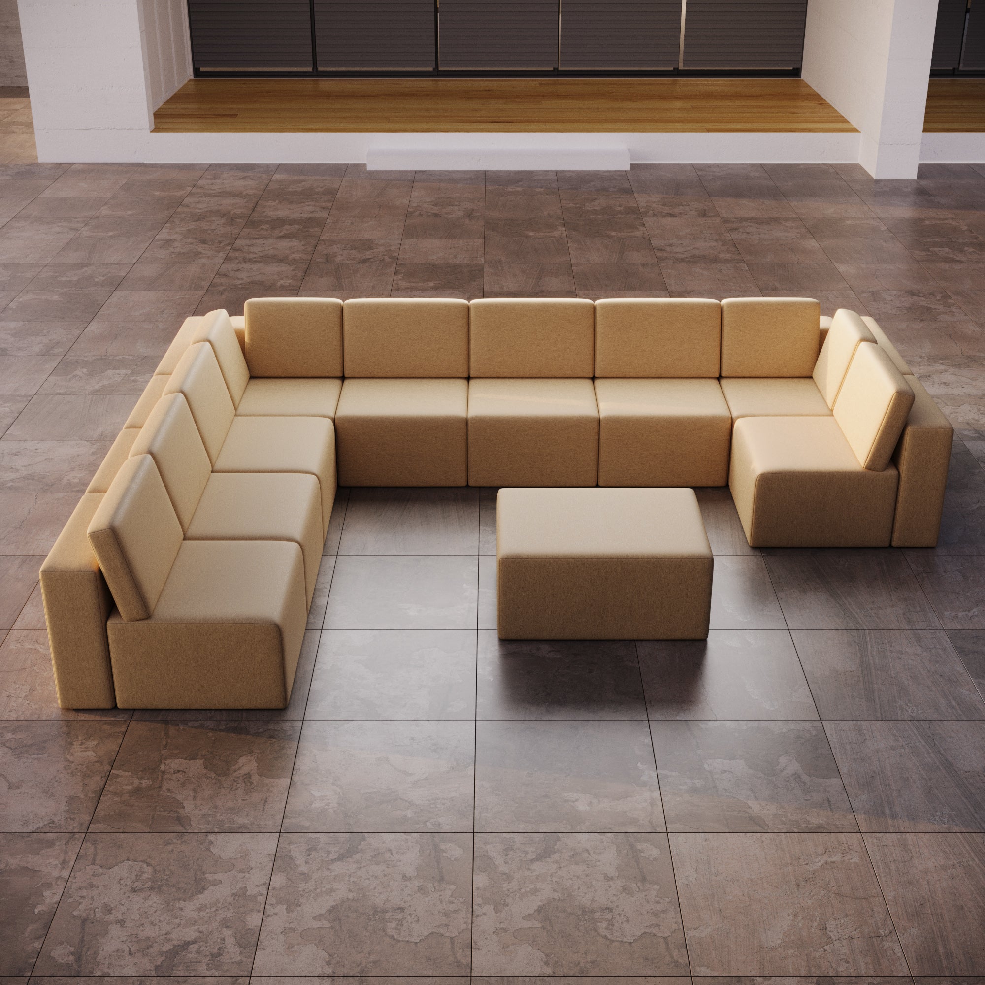 Canapé de jardin modulable Eden U ouvert avec tabouret d'appoint
