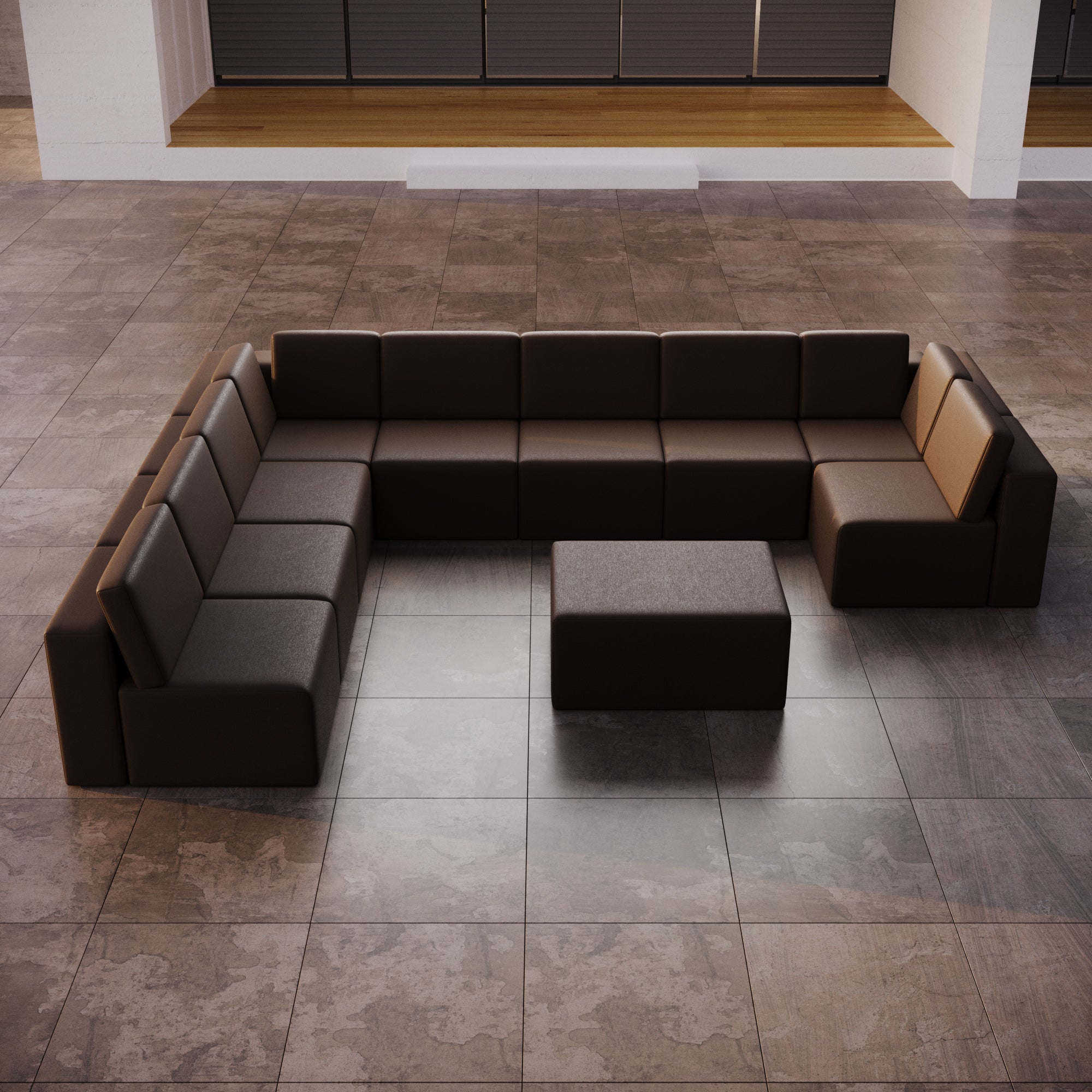Canapé de jardin modulable Eden U ouvert avec tabouret d'appoint