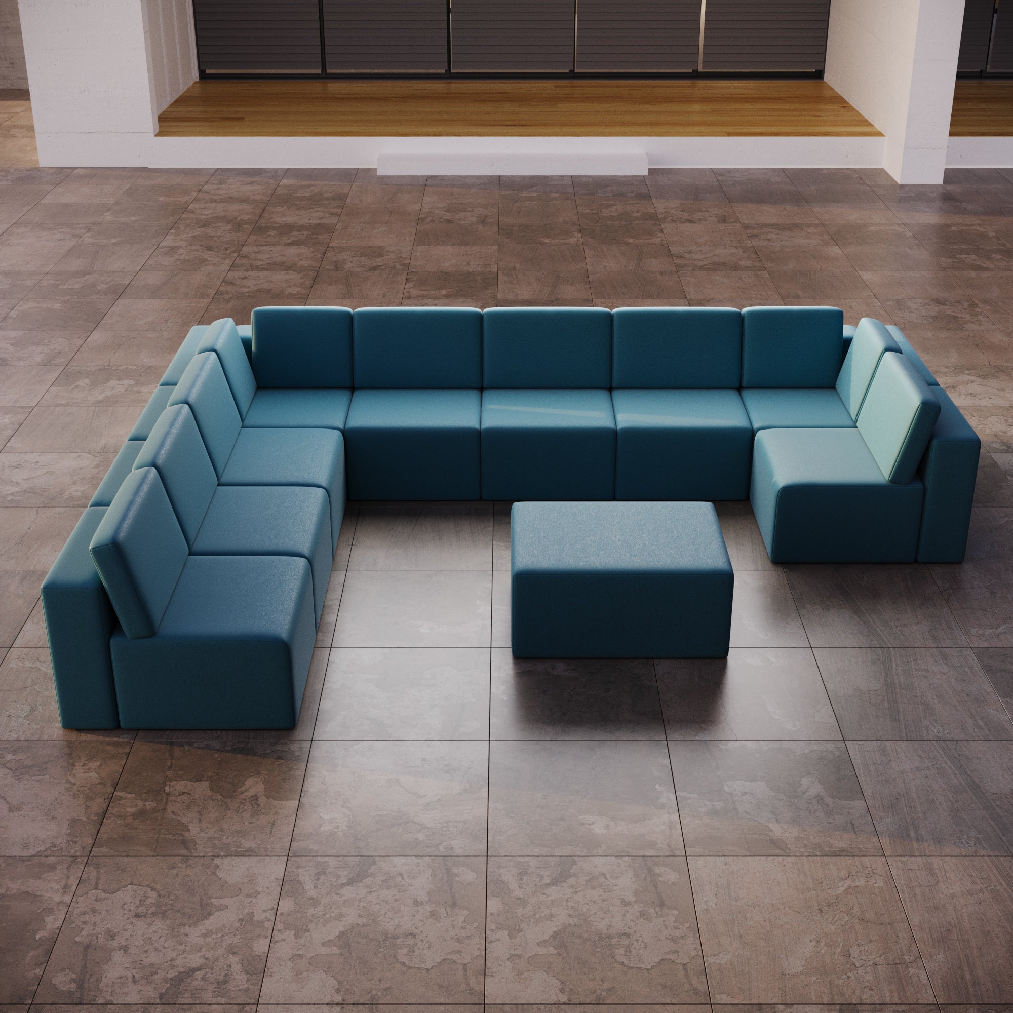 Canapé de jardin modulable Eden U ouvert avec tabouret d'appoint